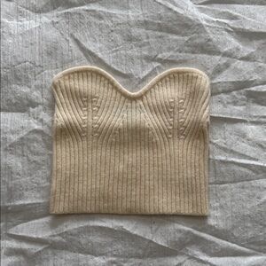 Cream Ribbed Strapless Top